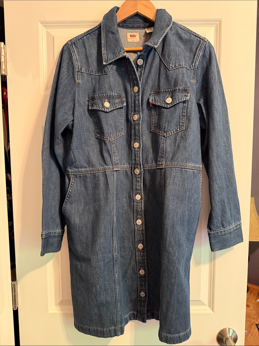 Levi's Blue Denim Button-Front Shirt Dress